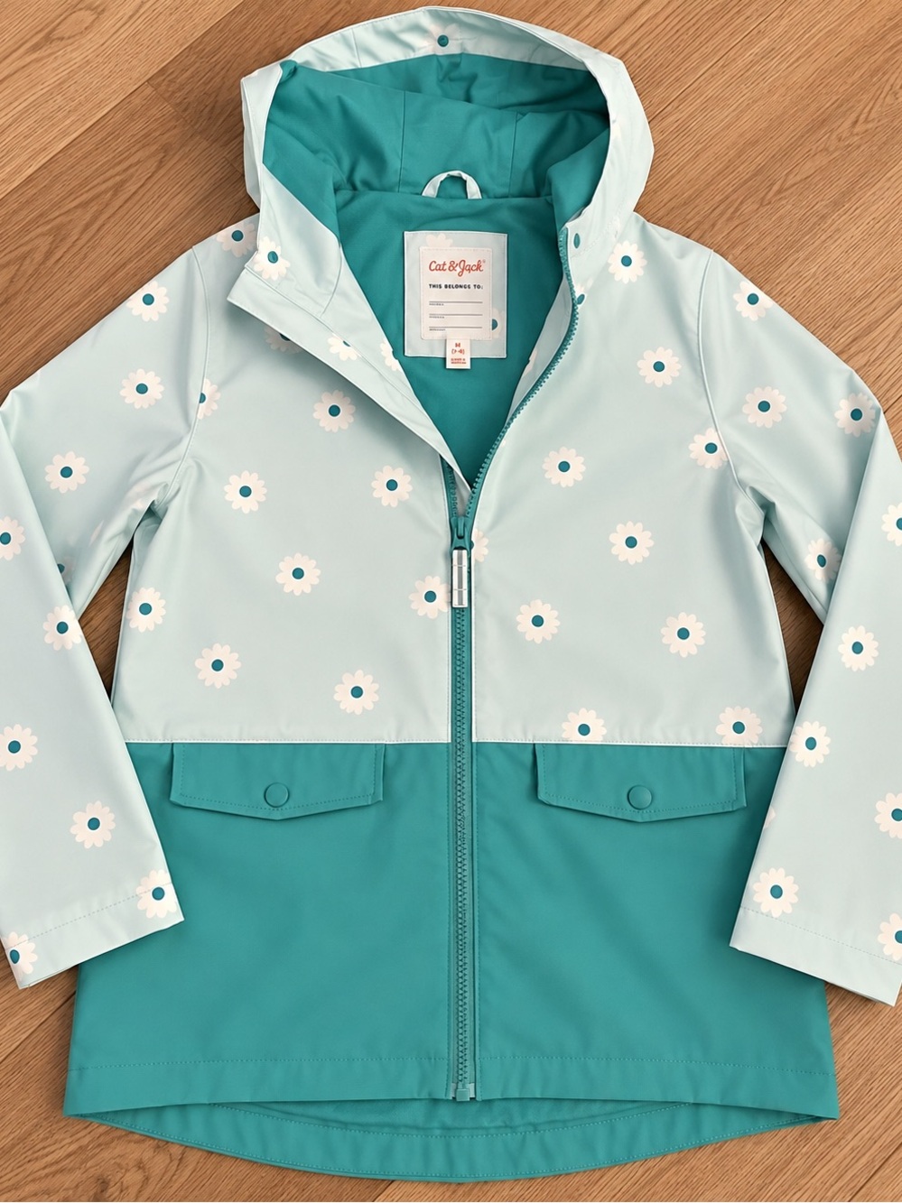 Cat & Jack Mint Floral Colorblock Raincoat